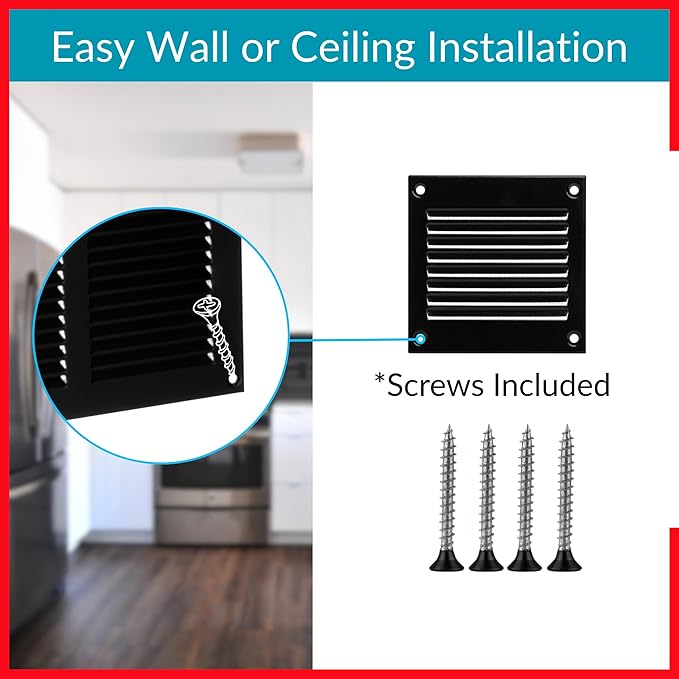 2x2 Vent Cover (Duct Opening) - Black HVAC Return Air Grille for Wall and Ceiling - Metal AC Vent Cover with Mesh - Rectangular Ventilation Register - External Dimensions: 3.94" W x 3.94" H - Image 4