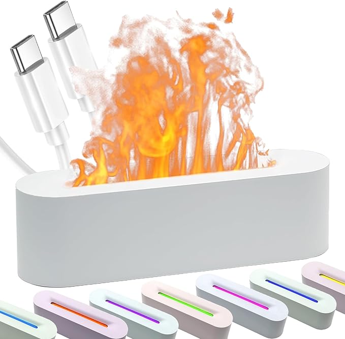Essential Oil Diffuser, Fireplace Fire Flame Aromatherapy Diffuser, 150ml Ultrasonic Cool Mist Humidifier, Scent Aroma Diffuser with 7 Colors Light, Timer & Auto-Off for Home, Room (White) by Unknown