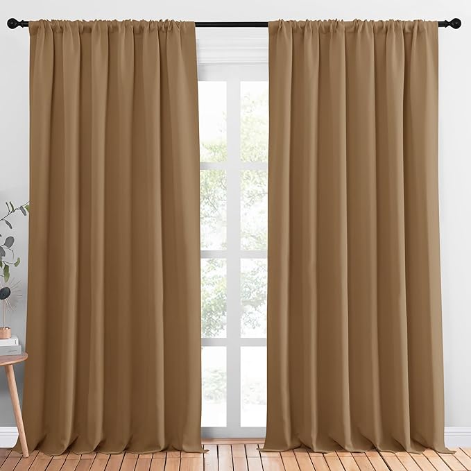 NICETOWN Blackout Curtains Window Draperies, Gold Brown, Set of 2, 70 by 95 inches Long, Window Treatment Thermal Insulated Solid Room Darkening Drapes for Bedroom by NICETOWN