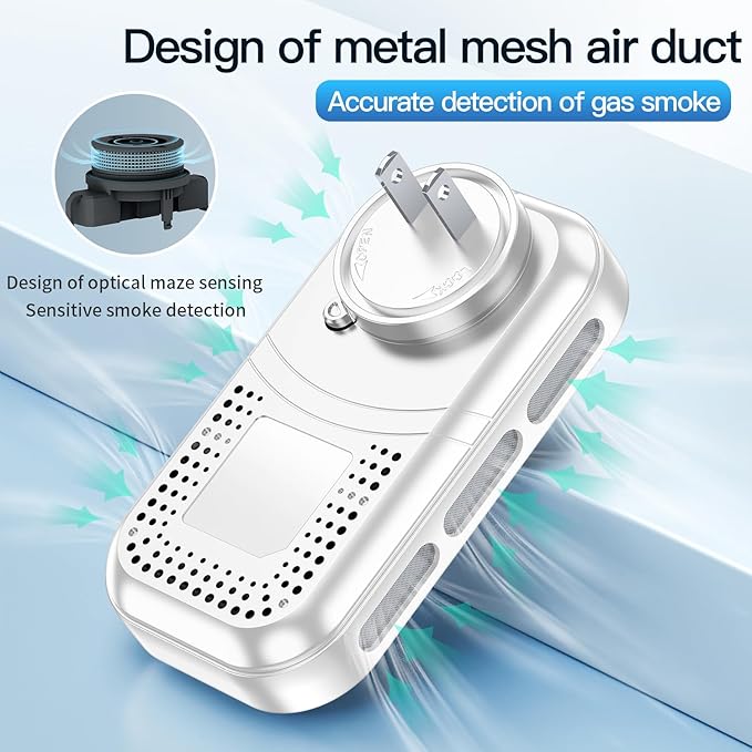 2-Pcs 4IN1 Plug in Smoke & Carbon Monoxide Detector Combination Builti-in 2000 mAh Backup Battery HD Screen [Smoke CO Temp Humidity Sensor] Alarm for Home Travel Hotel Indoor (White) - Image 7