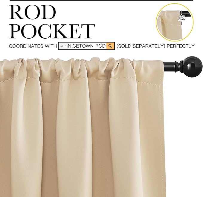 NICETOWN Blackout Room Darkening Curtains - Home Decoration Light & Noise Reducing Thermal Insulated Window Draperies with Rod Pocket Top (Biscotti Beige, Set of 2, 42 inches Wide x 36 inches Long) - Image 4