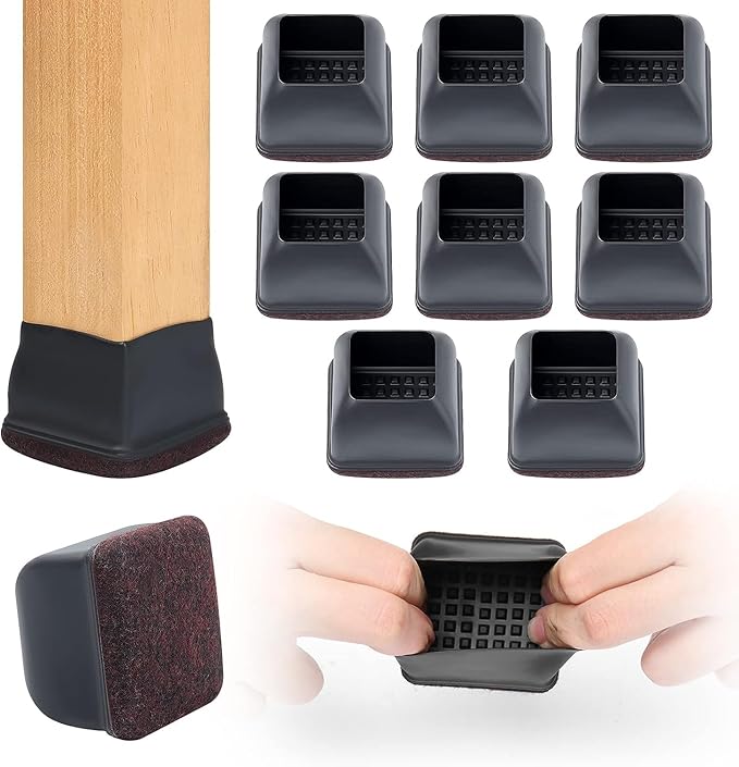 Ezprotekt 8 Pcs Extra Large Square Chair Leg Floor Protectors, Silicone Felt Furniture Pads for Hardwood Floor, Dining Table Bar Stool Leg Protectors Leg Cups Covers (XL Fit: 1.5" - 2", Black) by VisittheEzprotekt