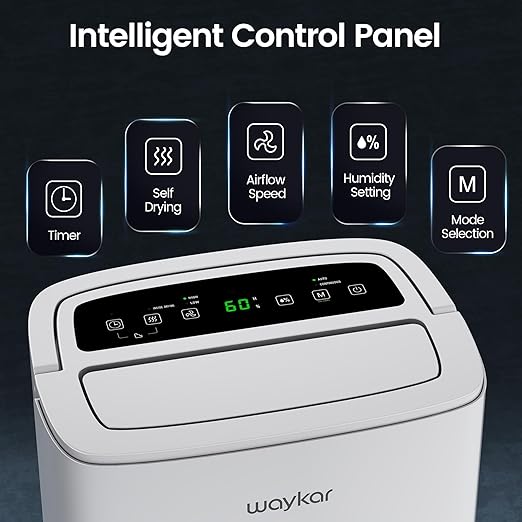 Waykar 120 Pints 2025 Energy Star Home Dehumidifier for Spaces up to 6,000 Sq. Ft, Ideal for Basement, Bathroom and Large Room with Drain Hose, Portable, Auto Defrost and Self-Drying - Image 4