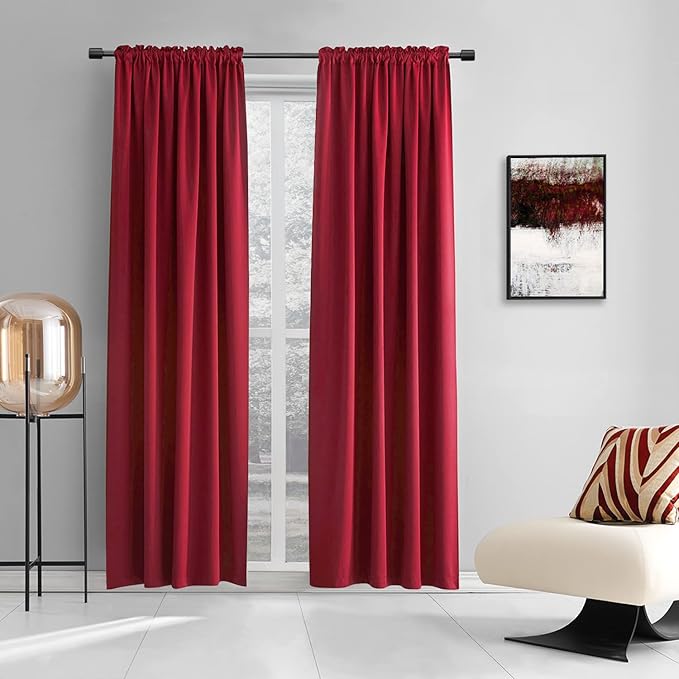 DONREN Backdrop 5FT x 9FT Curtains Panels - Energy Saving Thermal Insulated Solid Rod Pocket Blackout Draperies for Patio (1 Pair, 60 inches by 108 Inch Length,Red) by DONREN