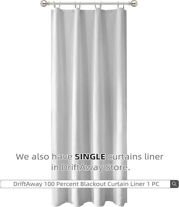 DriftAway Thermal Insulated 100 Percent Darkening Blackout Curtain Liner 2 Panels Each Liner Size 50 Inch by 80 Inch Rings Included Off White Panel - Image 8