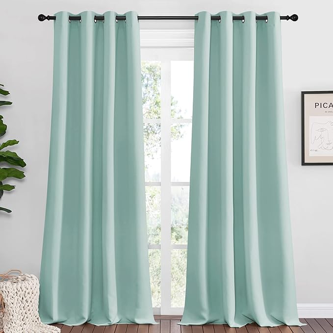 NICETOWN Aqua Blue Blackout Curtains 96" Long for Office, Dining Room, Guest Room, Sound Reducing Heat and Cold Block Curtain Panels for Modern Room Decorative (55" Wide by 96" Long, 2 Pieces) by NICETOWN