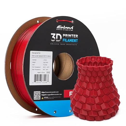 INLAND Micro Center PLA+ 3D Printing Filament 1.75mm - PLA Pro Dimensional Accuracy +/- 0.03 mm - 1kg Cardboard Spool (2.2 lbs) (1 Pack True Red, 1.75mm) by INLAND