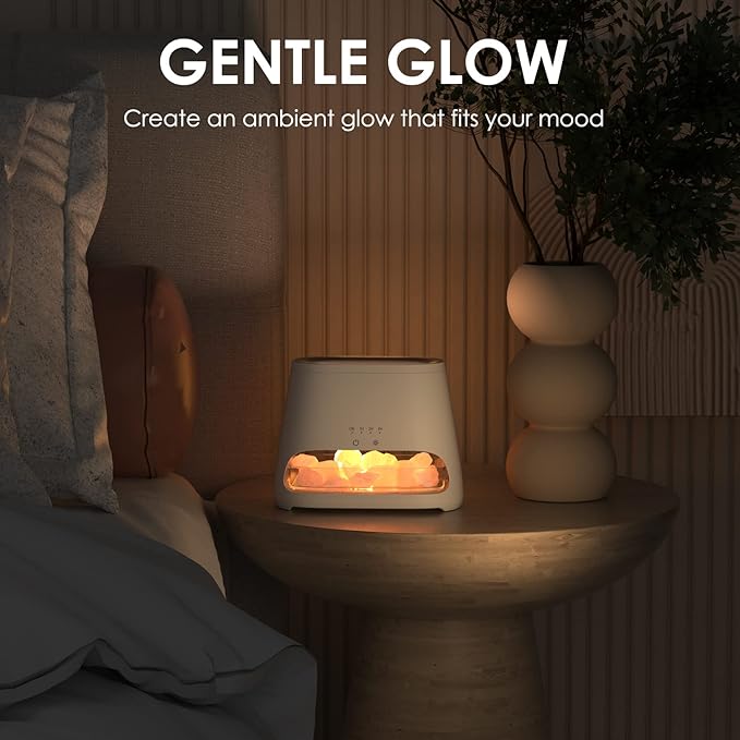 SALKING 2-in-1 Himalayan Salt Lamp & Ultrasonic Essential Oil Diffuser, Aromatherapy Diffuser Cool Mist Humidifier, Original Salt Therapy Lamp, 100% Pure Himalayan Salt, Ambient Glow, 150ml (White) - Image 5