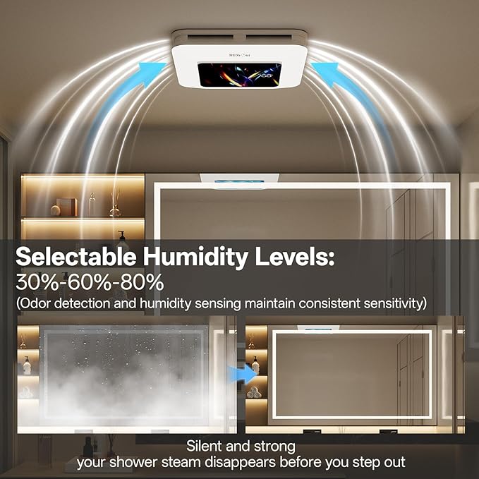 Bathroom Fan with Humidity Sensor,230 CFM 1.0 Sone Bathroom Exhaust Fan with Light,Ventilation and Exhaust Fan with Remote Control and Timer Function,Black - Image 4