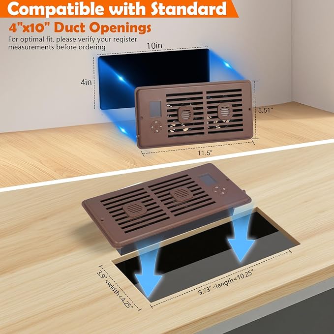 Register Booster Fan Fits 4" x 10" Register Holes, Vent Fan with DIY Scent Diffuser,Quiet 10-Speed Smart Heating Cooling AC with LCD Screen,Remote Control and Thermostat Control for Home,Wall,Floor - Image 4