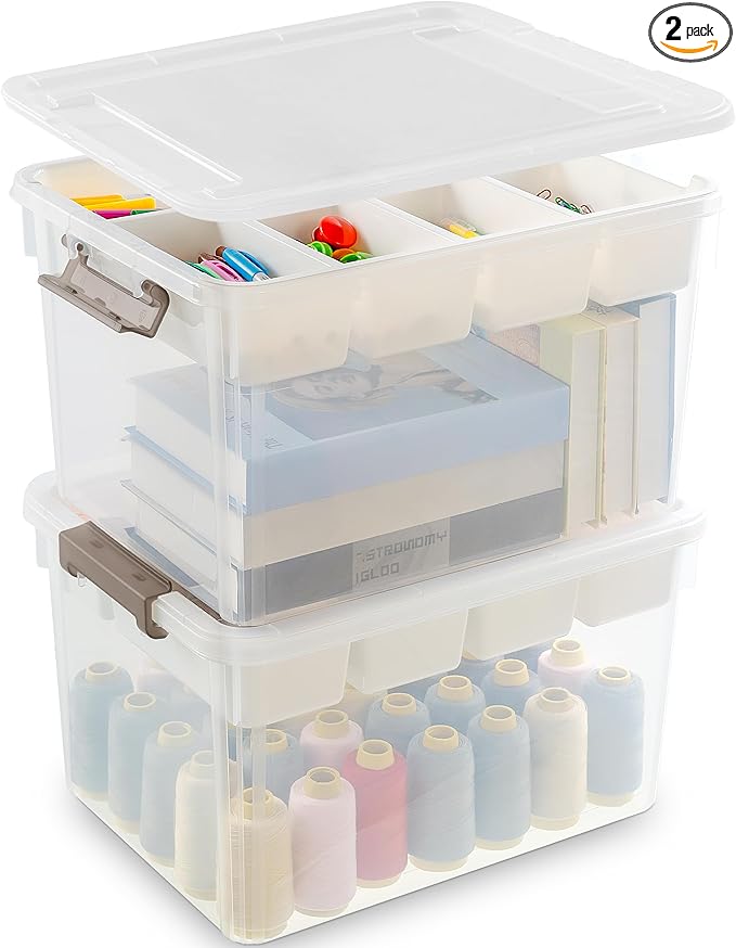 Citylife 32 QT Plastic Storage Bins with Removable Tray Large Stackable Storage Containers for Organizing Craft Storage and Storage Craft, Clothes, Files, Office Supplies, 2 Packs by Unknown