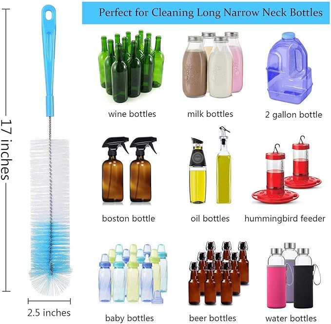 ALINK 8-Pack Bottle Cleaning Brush Set - Long Handle Bottle Cleaner for Washing Narrow Wine/Beer Bottle, Thermos, Hummingbird Feeder, Sport Well, Plus Kettle/Straw Brush - Image 3
