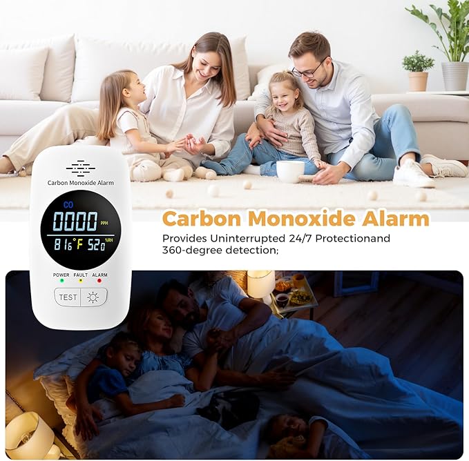 Carbon Monoxide Detector with Loud Voice Alarm, 3-in-1 CO Gas Monitor with Temperature & Humidity Display, Adjustable Brightness Screen, Self-Test Function Safety Device for Home Kitchen RV - Image 5