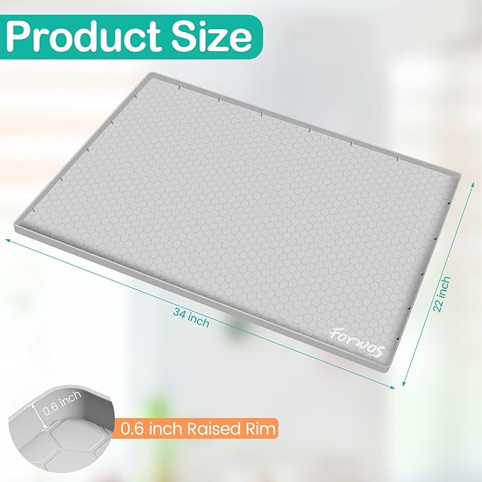 Waterproof Under Sink Mat 34" x 22", Silicone Cabinet Liner, Rubber Protector for Kitchen and Bathroom, Keeps Cabinets Clean, Dry, and Organized (Light Grey) - Image 2