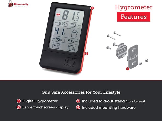 Hornady Digital Hygrometer, 95909 - Indoor Temperature and Humidity Monitor with Touchscreen LCD Display - Ideal Room Thermometer Hygrometer for Gun Safes & Cabinets, Closets, Workbench & More - Image 5
