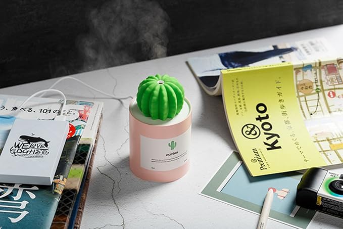 Mini Humidifier, 280ml USB Cool Mist Portable Cactus Air humidifier, Ultra-Quiet Operation for Bedroom Home Office Yoga Car Travel(Pink) - Image 4