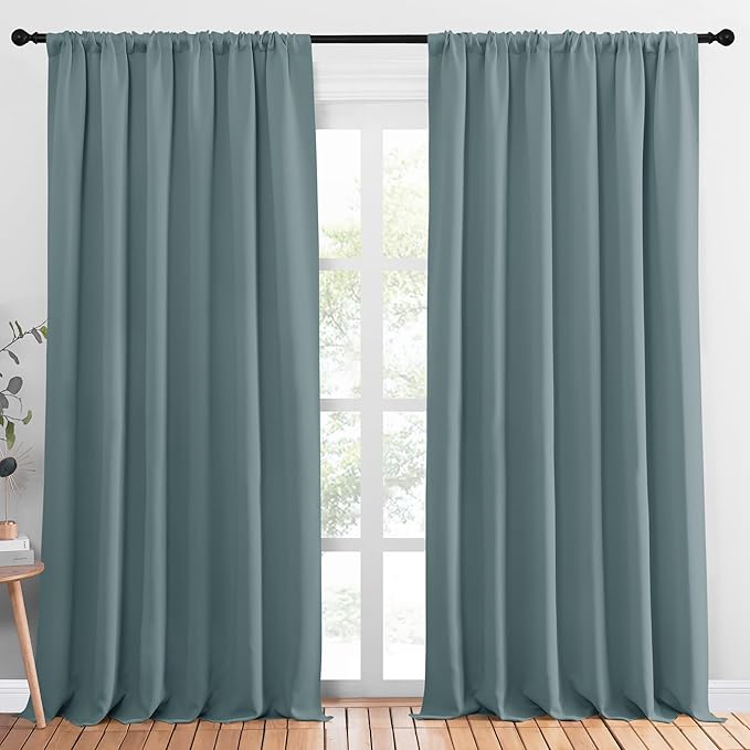 NICETOWN 2 Panels Blackout Curtains, Rod Pocket Thermal Insulated Drapess for Bedroom, Privacy Protection Easy-Care Heavy Duty Curtains for Living Room/Dining Room, W70 x L95 inches, Greyish Blue by NICETOWN