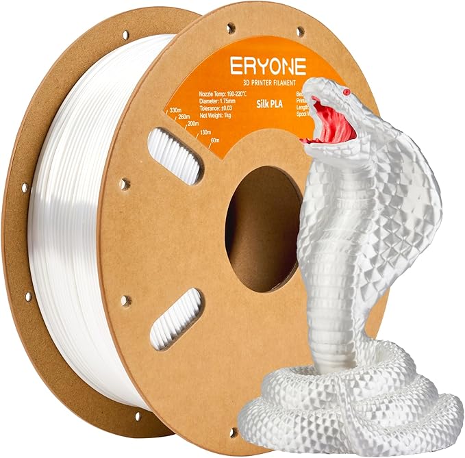 ERYONE Silk PLA Filament for 3D Printer, 1.75mm +/- 0.03mm, 1kg (2.2LBS)/Spool, Silk White by ERYONE