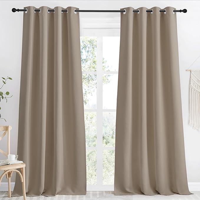 NICETOWN Kitchen Blackout Window Curtain Panel, Taupe, 1 Panel, 55 by 90 inches Long, Home Fashion Thermal Insulated Solid Grommet Room Darkening Drape for Apartment by NICETOWN