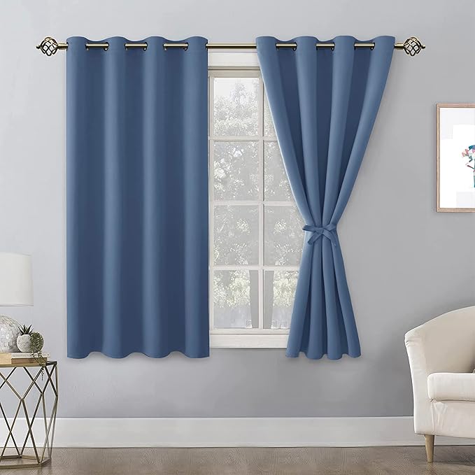 Hiasan Blackout Curtains for Bedroom - Thermal Insulated & Energy Saving Window Curtains for Living Room/Kids Room, 2 Drape Panels Sewn with Tiebacks, Blue Haze, 52 x 45 Inch - Image 2