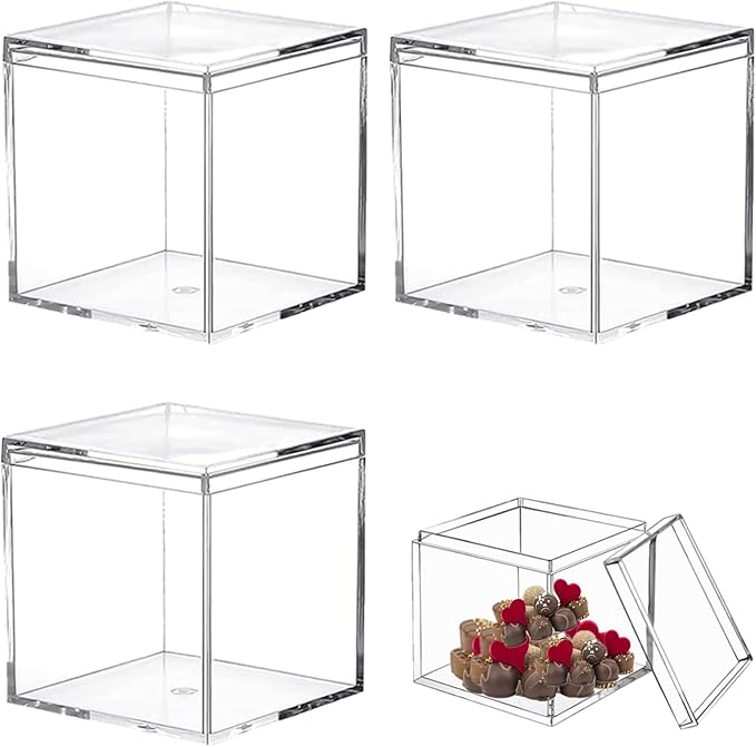 Acrylic Box 4Packs Clear Boxes with Lids Acrylic Display Cube Lucite Boxes for Gifts Weddings Party Favors Treats Candies & Accessories Plastic Storage Boxes for Valentine's Day Display by LOVPLAY