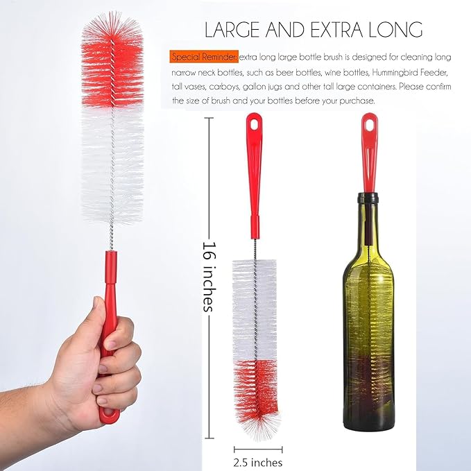 ALINK 8-Pack Red Bottle Brush Cleaner Set - Long Cleaning Brush for Narrow Neck Wine/Beer Bottles, Thermos, Hummingbird Feeder, Spout, Lids and Straws - Image 2