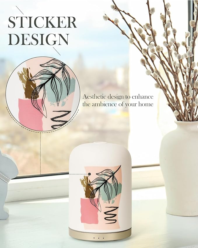 Essential Oil Diffuser with Handmade Ceramic Cover, 110ML Aromatherapy Diffuser for Large Room, Quiet Ultrasonic Aroma Diffuser with Auto-Off, Timer, Night Light for Home, Yoga & Office - Image 5
