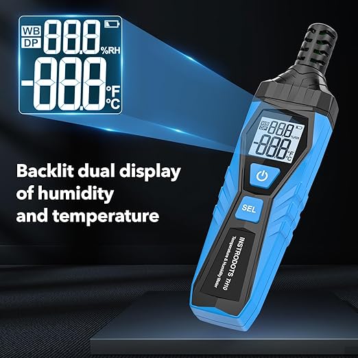 Temperature Humidity Meter - Handheld Thermometer Hygrometer with Ambient, Dew Point, Wet Bulb, High Precision Wet Bulb Thermometer, Dual Display Temperature & Humidity with LCD Backlight - Image 4