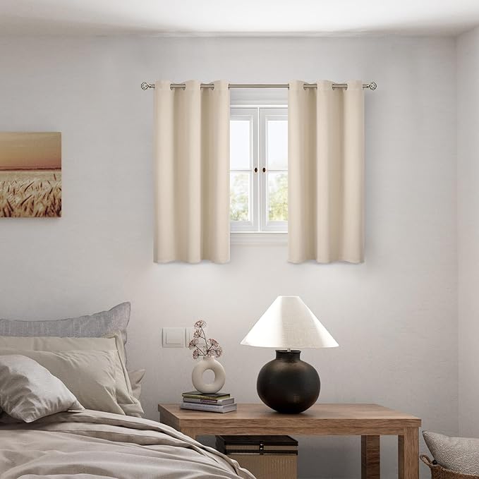 BGment Short 100% Blackout Curtains for Bedroom, Thermal Insulated Energy Efficiency Noise Reducing Grommet Curtains 45 Inch Length with Liner for Small Window 2 Panels Each 42 Inch Wide, Champagne - Image 2