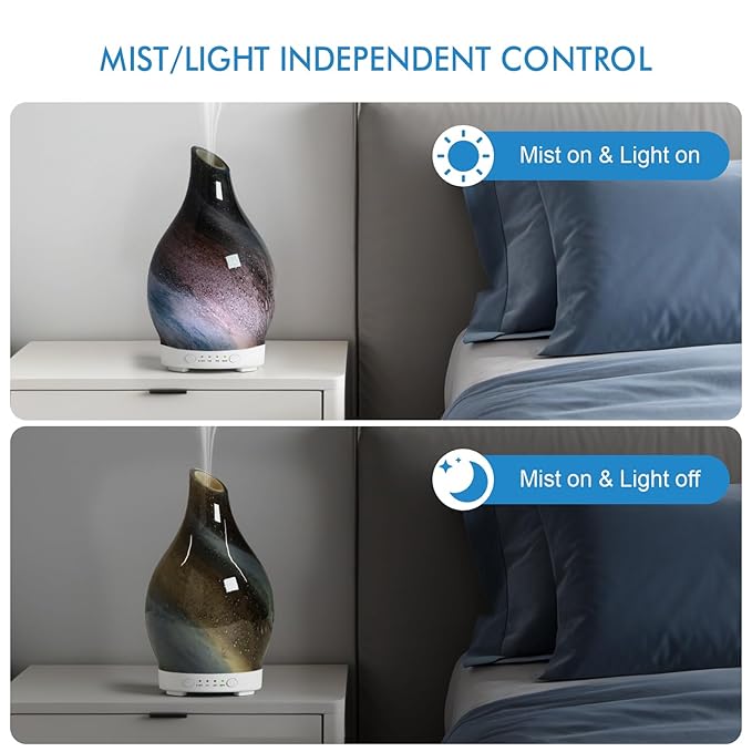 Aromatherapy Diffuser Essential Oil Diffuser - Glass Diffuser Ultrasonic Cool Mist Aroma Diffuser 150ml Scented Oil Diffuser with Auto-Off Protection & 7 Colors Night Light for Home Office Decor&Gift - Image 3