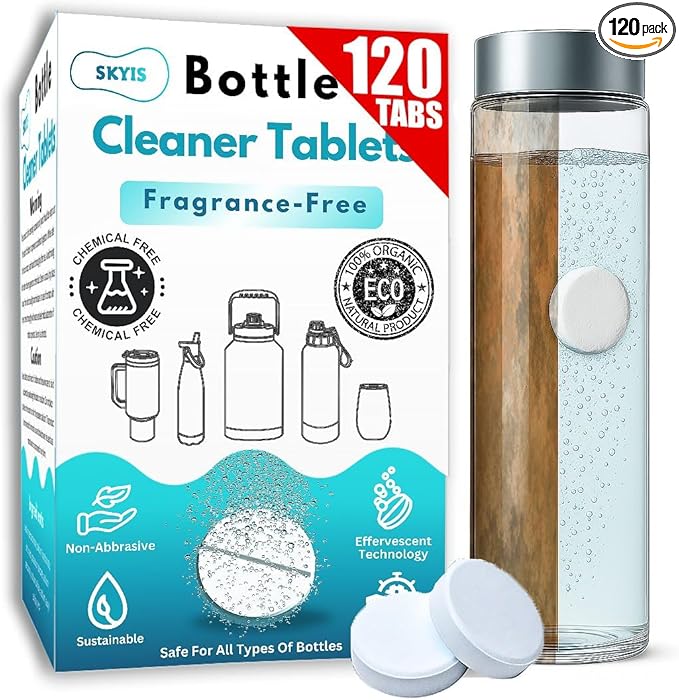 120 Pcs Water Bottle Cleaning Tablets, Bottle Cleaning Tablets for Stainless Steel Water Bottles & Tumblers, Bottle Cleaner tablets are ideal cleaner for all Water Bottles, Removes Odor & Stains by Skyis