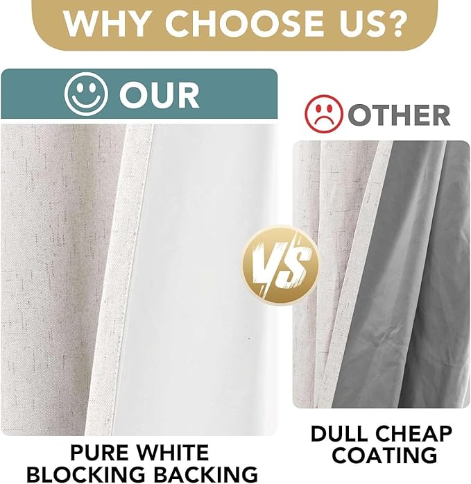 H.VERSAILTEX Linen Curtains 100% Blackout Curtains for Bedroom 102 inch Long Full Light Blocking Nature Linen Blended Window Curtains for Living Room Nickel Grommet (2 Panels, Ivory) - Image 3