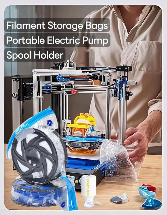 3D Filament Storage Bags with Electric Pump, Dust Proof, Humidity Resistant, Perfect for 3D Printer Filament Storage (20 Bags & Filament Holder & Electric Pump) - Image 2