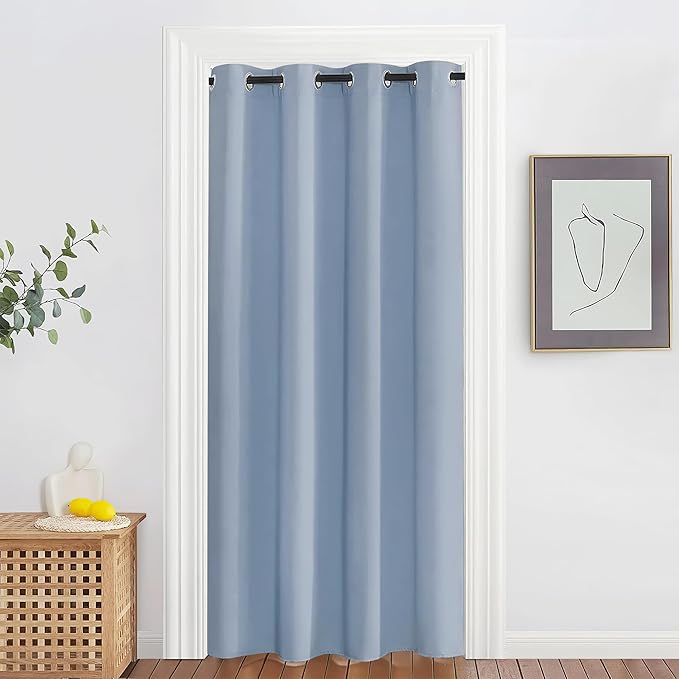 NICETOWN Blackout Doorway Curtain Drape 78 inch Long - Grommet Noise Reducing Thermal Insulated Solid Modern Window Treatments for Bedroom Closet (1 Panel, 52 x 78 Inch, Vintage Blue) by NICETOWN