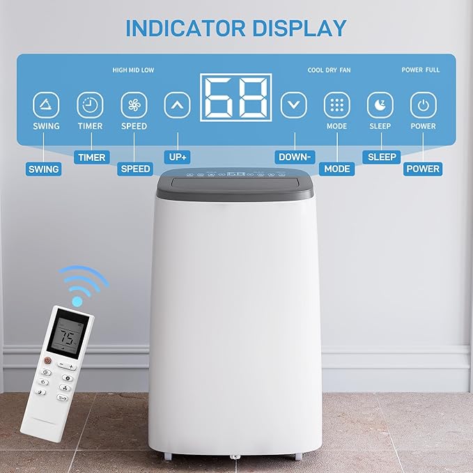 14000 BTU Portable Air Conditioner for Room up to 700 Sq.Ft - 3-in-1 Energy-Efficient AC Unit with Dehumidifier & 3-Speed Fan, Quiet Operation, Remote Control, Compact Design - Image 7