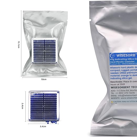 Silica Gel Canister, 45 Gram 10 Packs Hard Plastic Silica Gel Desiccant Canister (Blue to Pink), Reusable Gun Safe Dehumidifier Moisture Absorber with Nonwoven Zip Lock Storage Bags - Image 3
