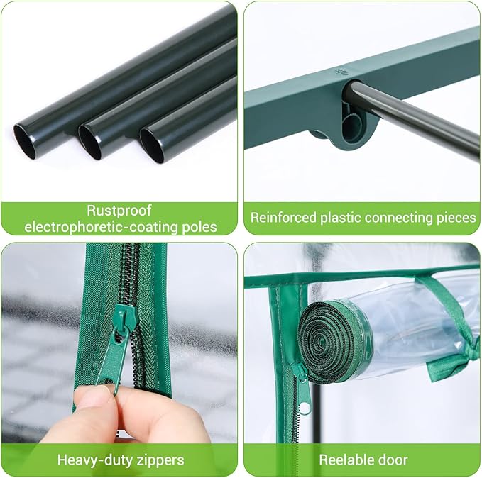 Mini Greenhouse for Outdoors Indoor: Ohuhu Small Green House with 4 Tier Shelves, Portable Plastic Greenhouses with Heavy Duty Transparent PVC Cover for Winter Garden Patio Backyard Porch Balcony - Image 5