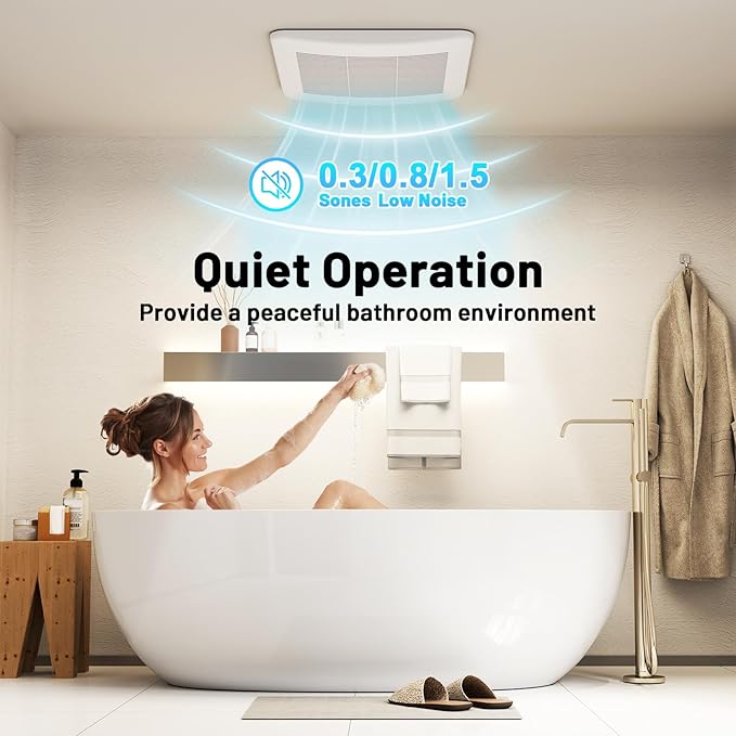 COSTWAY Bathroom Exhaust Fan, 50/80/110 CFM Ceiling Mount Exhaust Ventilation Fan w/Pick-A-Flow, Energy Star Bath Vent Fan w/Metal Housing, 4 Inches Duct, 0.3/0.8/1.5 Sones Quiet Operation, White - Image 3