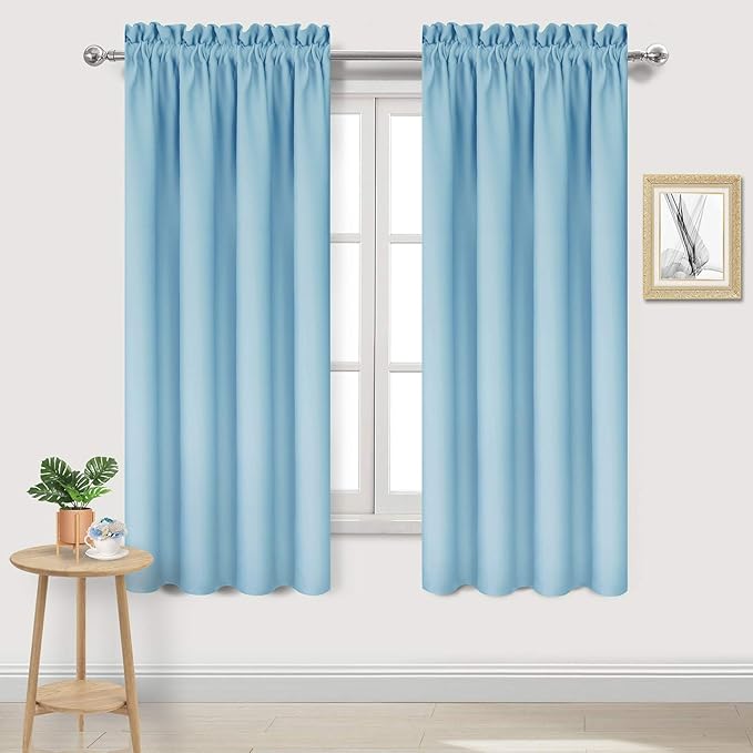 DWCN Blackout Curtains for Bedroom - Thermal Insulated Privacy Energy Saving Rod Pocket Drapes for Living Room, W 38 x L 72 Inch, Light Blue, Set of 2 by DWCN