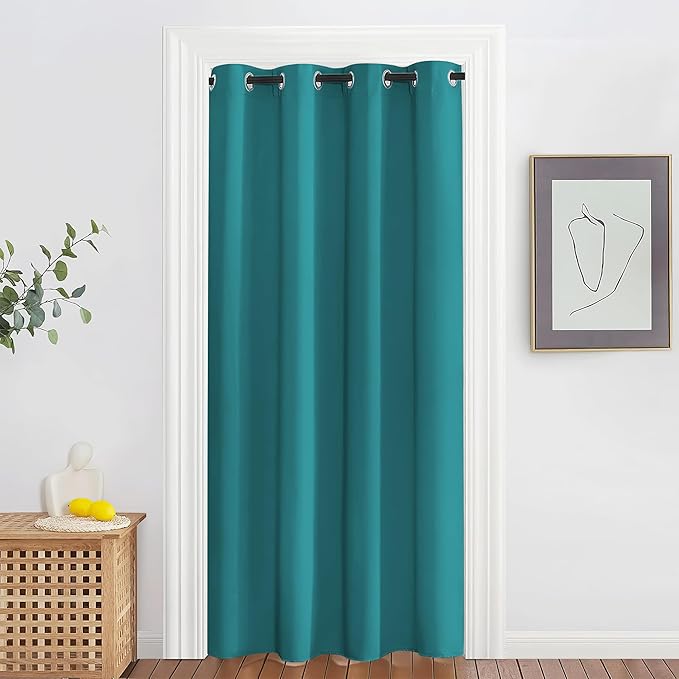 NICETOWN Blackout Doorway Curtain Drape 78 inch Long - Grommet Noise Reducing Thermal Insulated Solid Modern Window Treatments for Bedroom Closet (1 Panel, 52 x 78 Inch, Peacock Teal) by NICETOWN