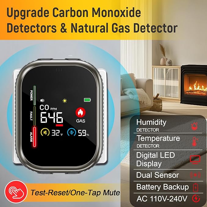 Upgraded Carbon Monoxide Detectors Plug in: Portable Natural Gas and Carbon Monoxide Alarm with Temperature(°F), Humidity, Gas Leak Detector & Methane, Propane, CO Detector for Home, RV, Apartment - Image 2