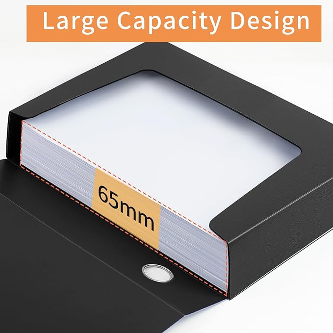HUA JIE 2 Pack A4 Storage File Boxes Archives Case,65mm Spine,Box File Document Storage Box for Office School -Black - Image 2