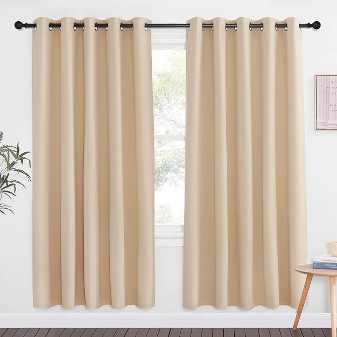PNICETOWN Blackout Doorway Curtain Room Darkening - Window Treatment Thermal Insulated Solid Grommet Vertical Drape for Bedroom/Bay Window (Biscotti Beige, 1 Panel, 66 by 72 Inch) by NICETOWN