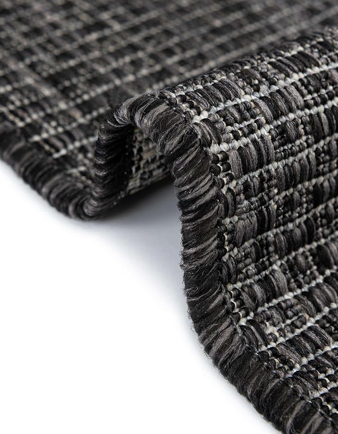 Unique Loom Collection Casual Transitional Solid Heathered Indoor/Outdoor Flatweave Area Rug (2' 7" x 4' 1" Hearth, Black/Ivory) - Image 6