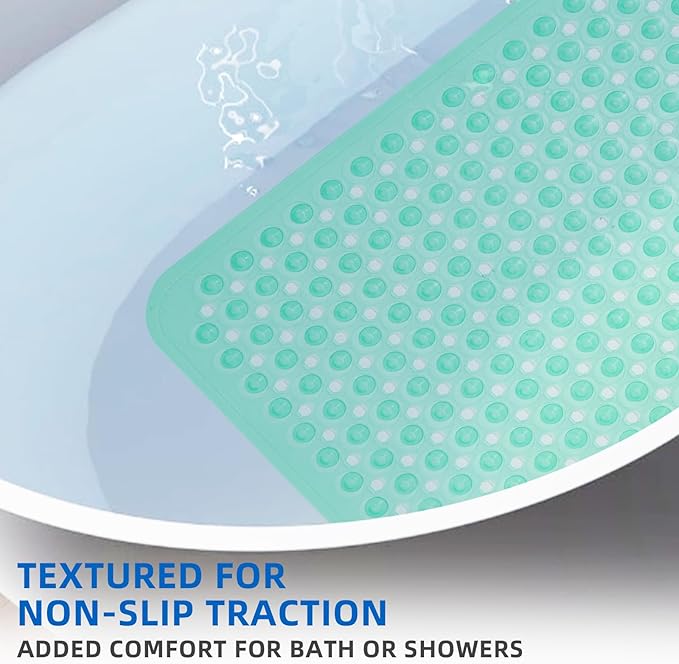 ZHICHENG Bath Tub and Shower Mats, Non-Slip 39 x 16 Inch Extra Long Bath Mat, Machine Washable Bathtub Mat with Drain Holes, Suction Cups for Bathroom (Colour Green) - Image 4
