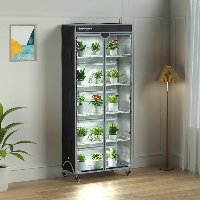 Indoor Greenhouse 6-Tier Plant Rack with Cover, 5 T8 Grow Lights, Thermometer & Timer – Seedlings, Flowering, Herbs & Vegetables, Indoor Gardening, Easy Assembly 30" W x 14" D x 72" H - Image 8