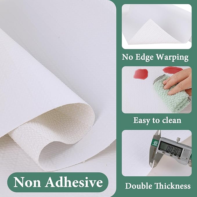 Drawer and Shelf Liner for Kitchen Cabinet: 23 in X 30 Ft Non Slip Waterproof Shelf Paper Non Adhesive Refrigerator Liners White Easy Liners for Bathroom Cupboard with Knife Tape Measure - Image 3