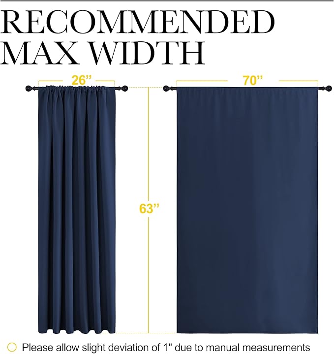 NICETOWN Blackout Curtains for Bedroom, Blackout Draperies, Home Decorations Thermal Insulated Solid Rod Pocket Blackout Drapes for Cafe (Navy, One Pair, 70 x 63-inch) - Image 7