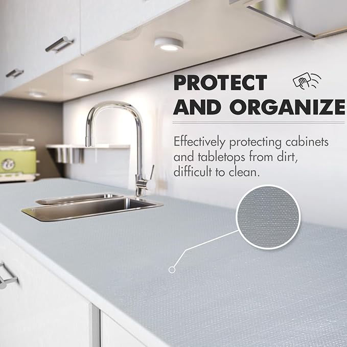 Viseeko Shelf and Drawer Liner for Kitchen Cabinet, Non-Adhesive Cabinet Liners for Shelves, Strong Grip Shelf Paper Non-Slip Waterproof Easy to Cut for Dresser Cupboard, Grey, 12 in x 20 ft - Image 3