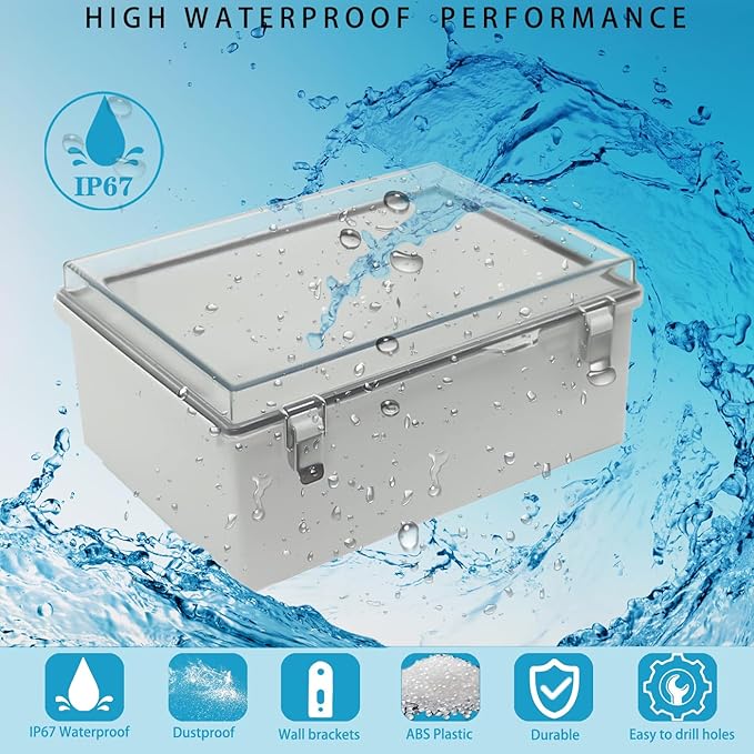 Waterproof Outdoor Electrical Box Junction Box Weatherproof IP67 ABS Plastic Enclosure Switch Router Project Box with Mounting Plate with Wall Bracket 2 Cable Glands Clear 13.8" x 9.8" x 5.9" - Image 2